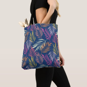 Bolsa Tote Folhas de Palma Tropicais Rosa Amarelo Laranja