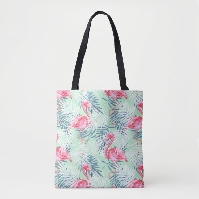 Bolsa Tote Folhas de palmeira e flamingos (Frente)
