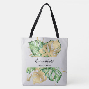 Bolsa Tote Folhas de Palmeira Verde Dourado Areia Tropical