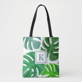 Bolsa Tote Folhas de Planta Monstera Verde Padrão Monogramado