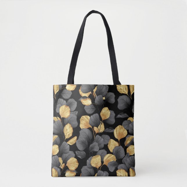 Bolsa Tote Folhas de preto e ouro. Padrão (Frente)