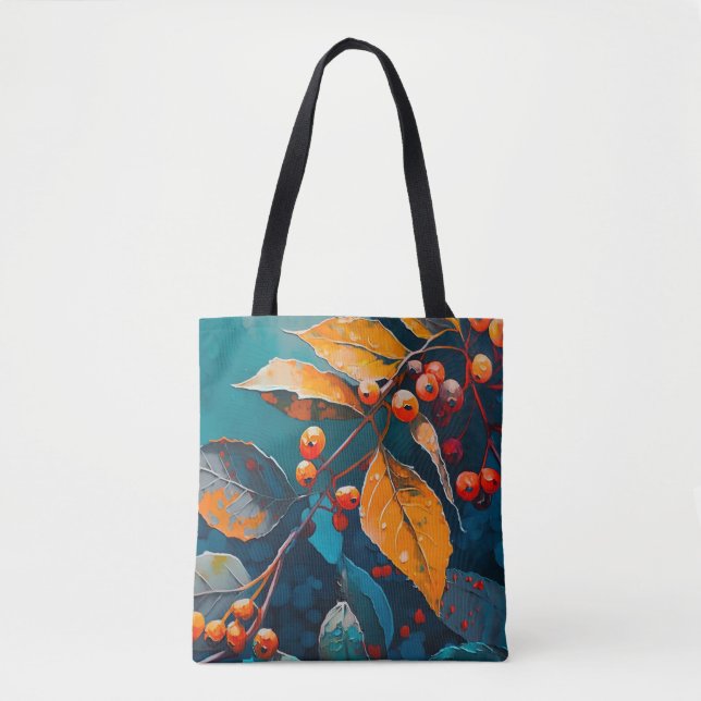 Bolsa Tote Folhas de queda pintadas com óleo. Folhagem natura (Frente)