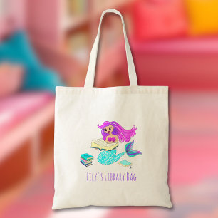 Bolsa Tote Folhas de Sereia que Leem Biblioteca Livros Nome d