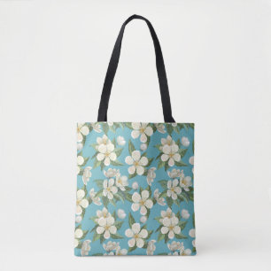 Bolsa Tote Folhas de Verde Flores de Água Brancas