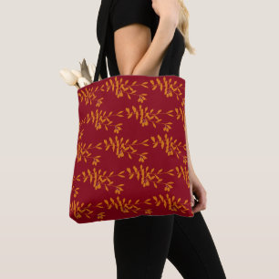 Bolsa Tote Folhas do ramo da silhueta laranja em vermelho