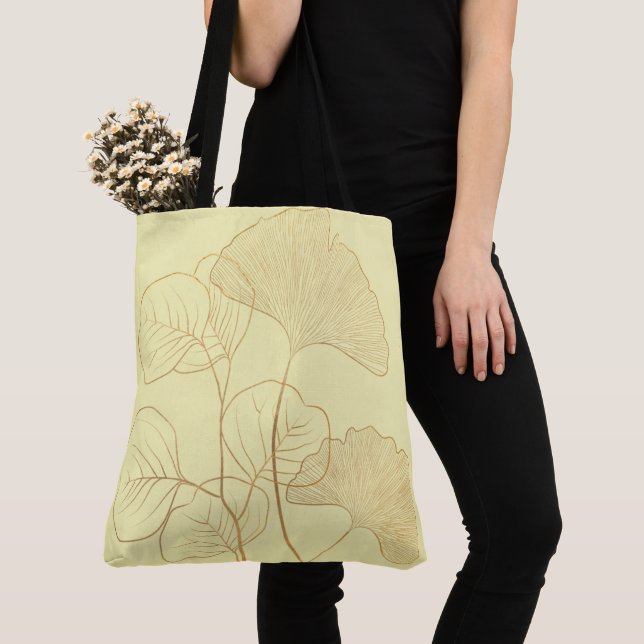 Bolsa Tote Folhas Douradas modernas de Gingko (Close Up)