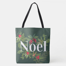 Bolsa Tote Folhas e bagas verdes e noel feriados