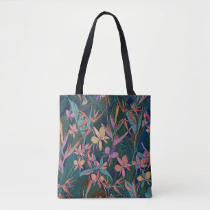 Bolsa Tote Folhas e flores da selva tropical coloridas