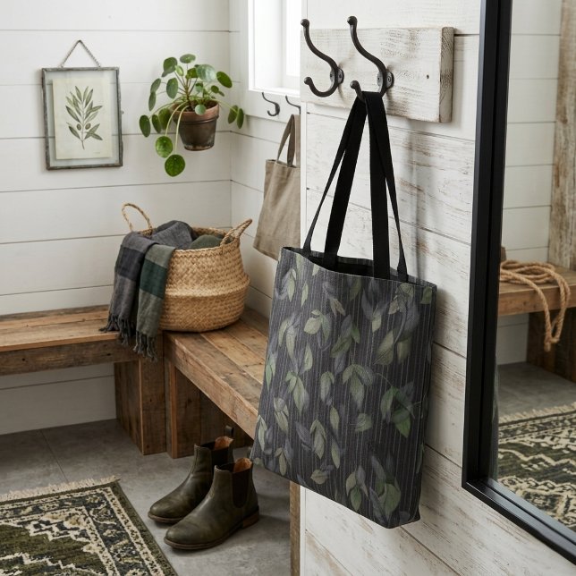 Bolsa Tote Folhas e Listras Tecidas Noir (Criador carregado)