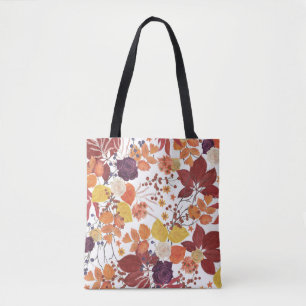 Bolsa Tote Folhas e Rosas de Aquarela do outono