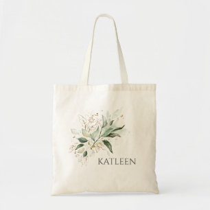 Bolsa Tote Folhas Elegantes Modernas Verde Dourado