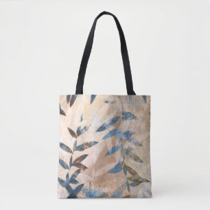 Bolsa Tote Folhas em camadas de abstrato - Azul e Neutro