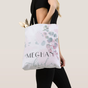Bolsa Tote Folhas em Verde Sage Claro Rosa Pastel