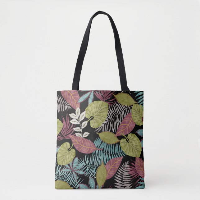 Bolsa Tote Folhas escuras tropicais: Design de padrão têxtil (Frente)
