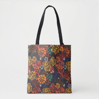 Bolsa Tote Folhas exóticas em denim, impressão sem costura.