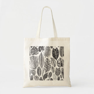 Bolsa Tote Folhas exóticas, preto e branco floral vintage.