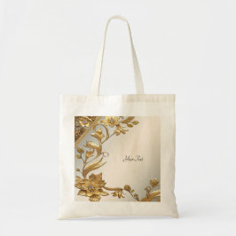 Bolsa Tote Folhas Onduladas Douradas Florais