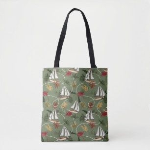 Bolsa Tote Folhas tropicais, barcos e cabos de marinheiro