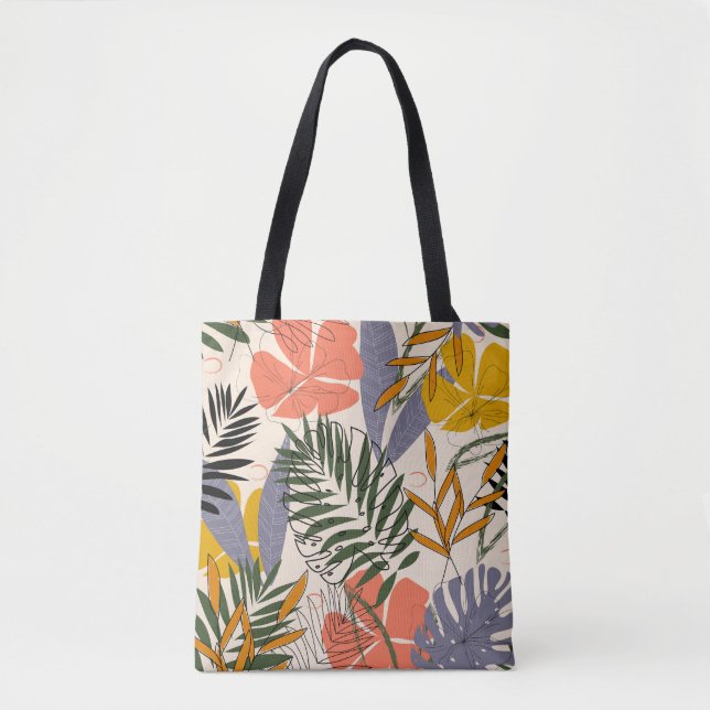 Bolsa Tote Folhas tropicais, bege, padrão original. (Frente)