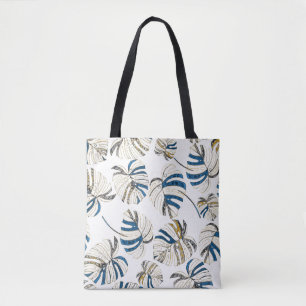Bolsa Tote Folhas tropicais coloridas, padrão moderno.