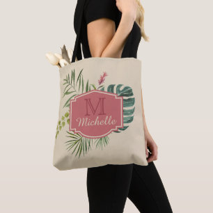 Bolsa Tote Folhas tropicais com nome e monograma