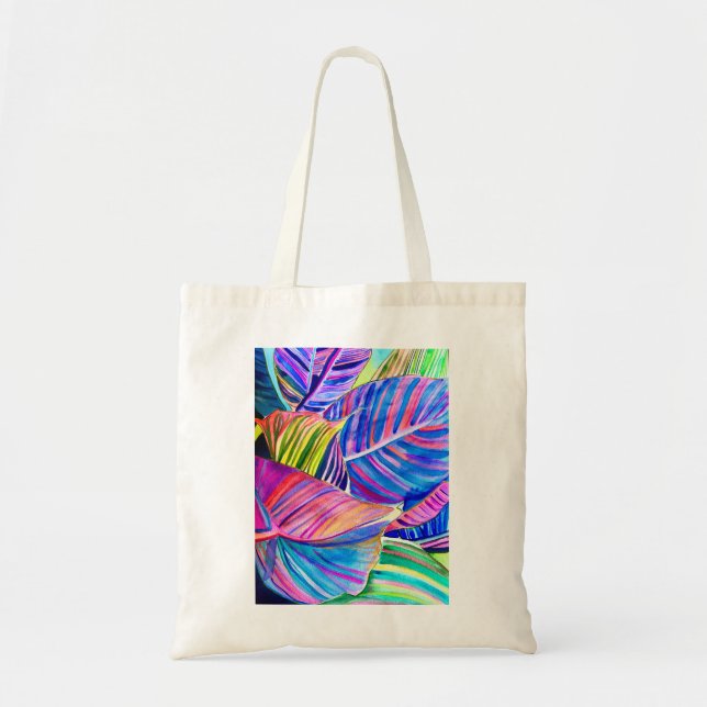 Bolsa Tote Folhas tropicais da arte aquosa canna (Frente)