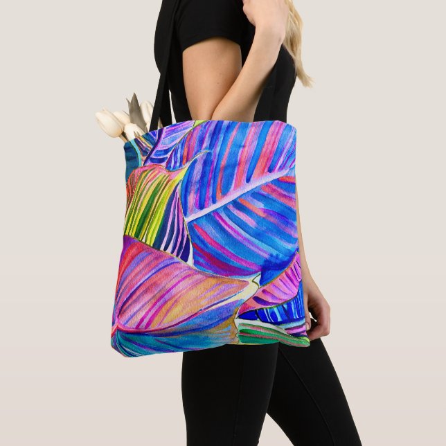 Bolsa Tote Folhas tropicais da arte aquosa canna (Close Up)