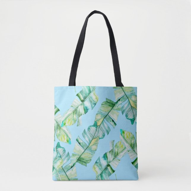 Bolsa Tote Folhas tropicais de aquarelas, ilustração sem cost (Frente)