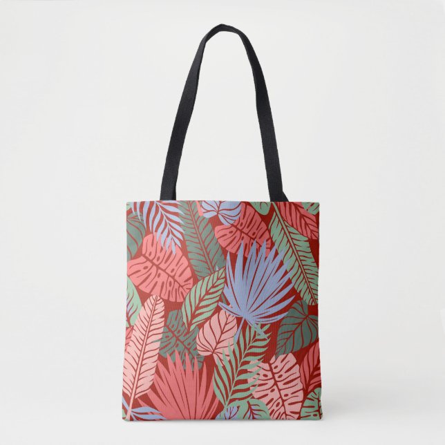 Bolsa Tote Folhas Tropicais De Doodle: Escuro Desenho De Mão (Frente)