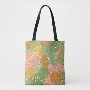 Bolsa Tote Folhas tropicais de monstera, coloridas e sem cost
