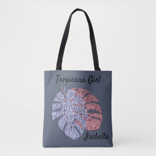 Bolsa Tote Folhas tropicais de monstera, cor-de-rosa violeta,