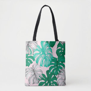 Bolsa Tote Folhas tropicais de monstera ilustração desenhada