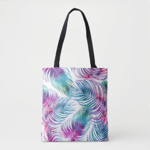 Bolsa Tote Folhas tropicais de palma, padrão floral de aquare