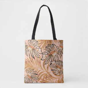 Bolsa Tote Folhas tropicais de palma, selva. Vintage floral p