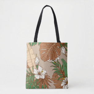 Bolsa Tote Folhas tropicais de pele-leopardo flores de hibisc