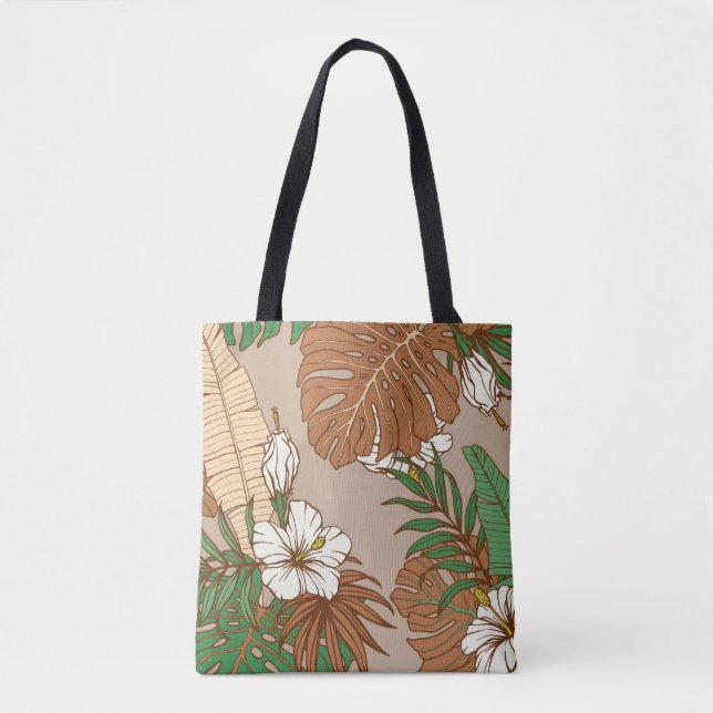 Bolsa Tote Folhas tropicais de pele-leopardo flores de hibisc (Frente)