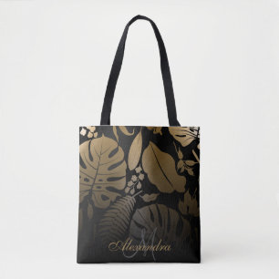 Bolsa Tote Folhas tropicais Douradas e pretas