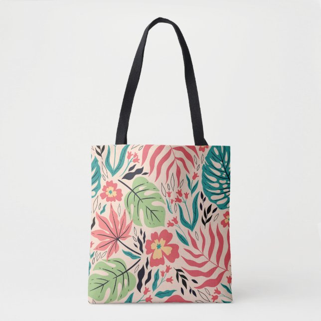 Bolsa Tote Folhas tropicais e flores: Fusão de safra (Frente)