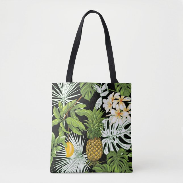 Bolsa Tote Folhas tropicais e frutas, sem costura (Frente)