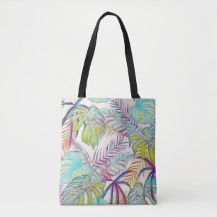 Bolsa Tote Folhas tropicais grandes coloridas pintura aquosa