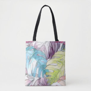 Bolsa Tote Folhas tropicais grandes coloridas pintura aquosa