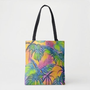 Bolsa Tote Folhas tropicais grandes coloridas pintura aquosa