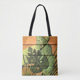 Bolsa Tote Folhas tropicais na madeira