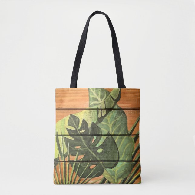 Bolsa Tote Folhas tropicais na madeira (Frente)