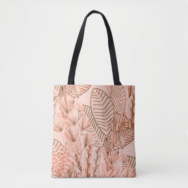 Bolsa Tote Folhas Tropicais: Padrão Criativo Desenhado À Mão. (Frente)