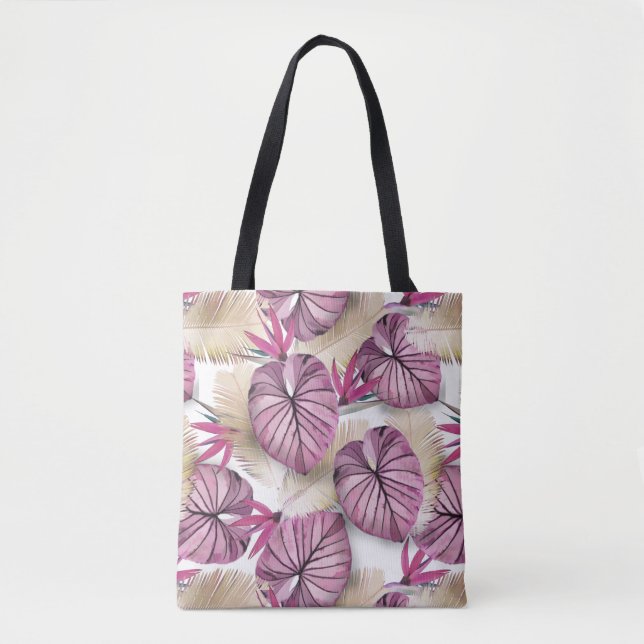 Bolsa Tote Folhas tropicais rosa (Frente)