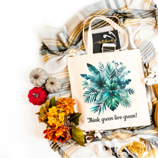 Bolsa Tote Folhas tropicais verdes escovas (Criador carregado)