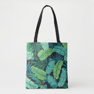 Bolsa Tote Folhas tropicais verdes: padrão de colheita.