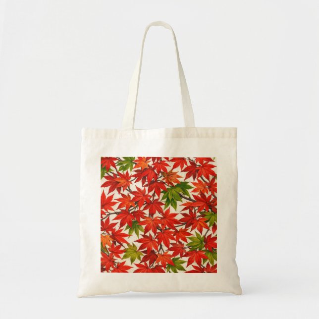Bolsa Tote Folhas Vermelhas de Ácer Japonês Padrão Botânico d (Frente)
