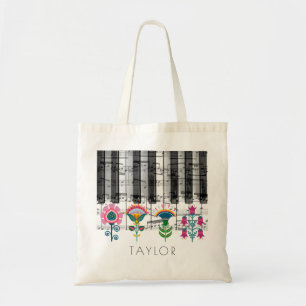 Bolsa Tote folheto arte escandinava flores nome musical